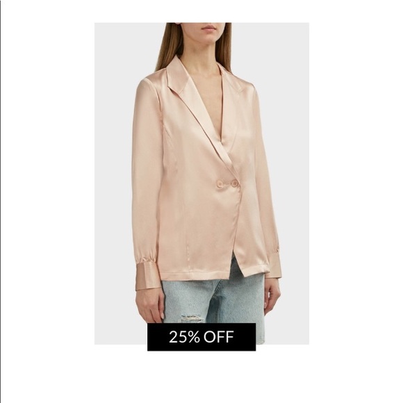 ANINE BING Silk Satin Isabella drapey blazer jacket blouse top double breast XS - Picture 2 of 5